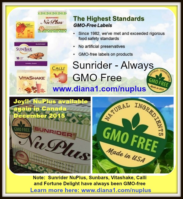 NuPlus GMO Free Sunrider Canada Diana Walker 2015  www.diana1.com/nuplus